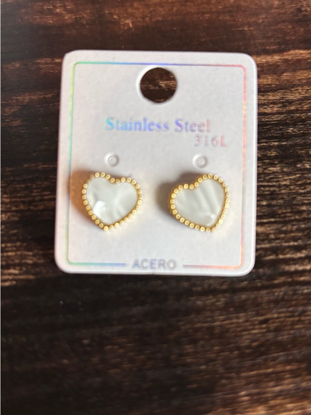 Stainless Steel Gold‎ Tone Heart Mother-of-Pearl Stud Earrings